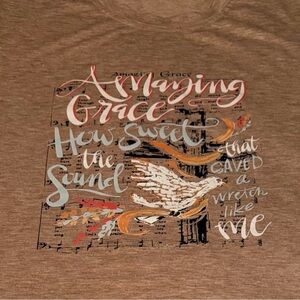 New Graphic Design Amazing Grace Religious Woman’s Beige Shirt Medium